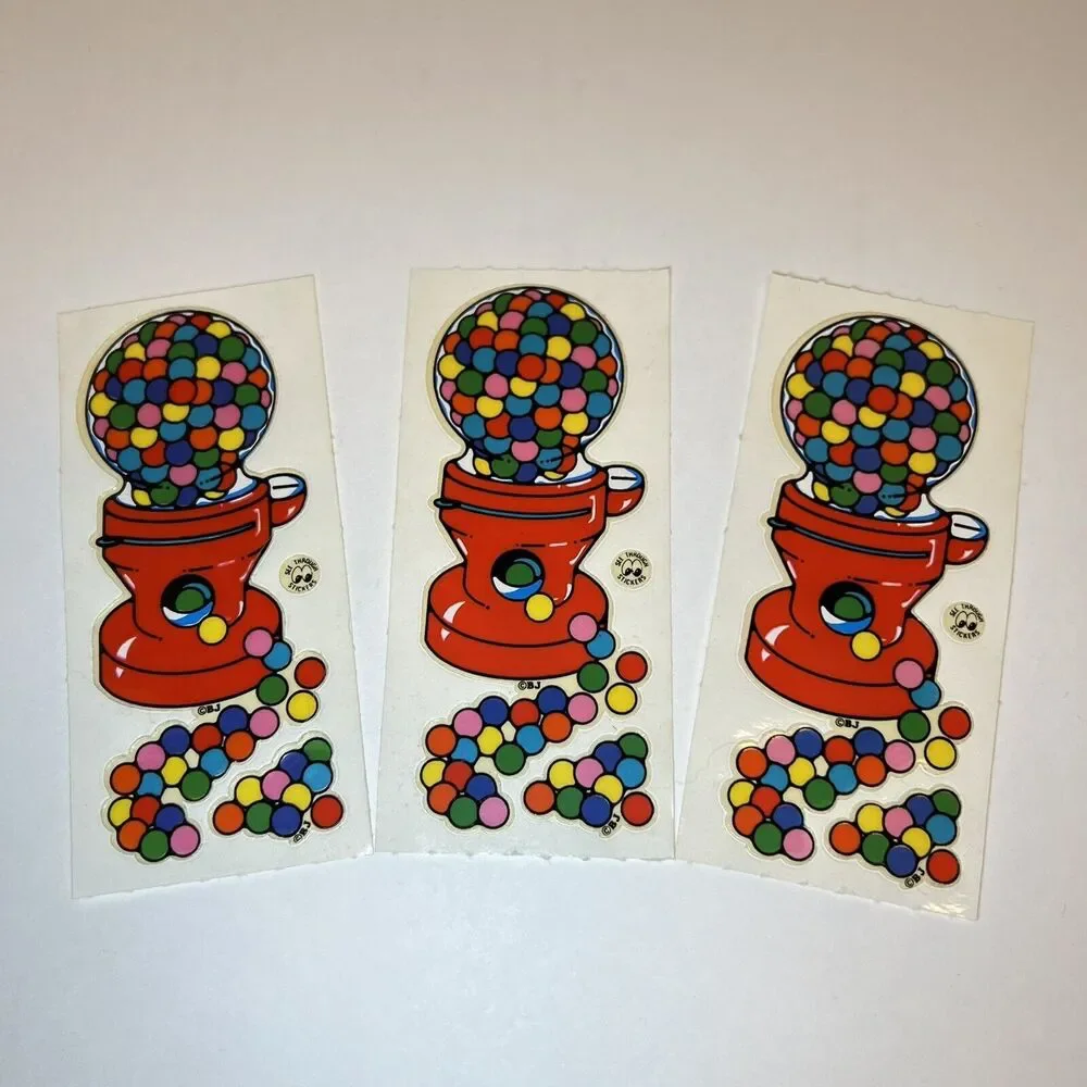 3 Vintage 80’s BJ Decal Specialties Clear Sticker Strip Gumball Machine